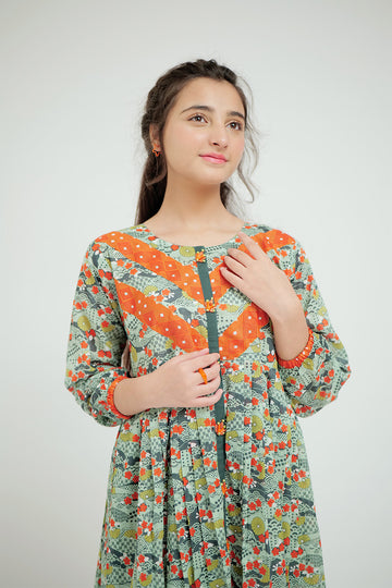 GAA-02625 | Green & Multicolor | Casual Kurta | Cotton  Lawn Printed